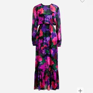 Long sleeve chiffon midi dress in watercolor floral